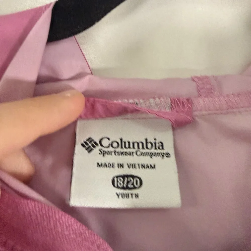 Columbia Windbreaker Jacket Girls 18/20 Pink Full Zip Hooded Pockets Nylon